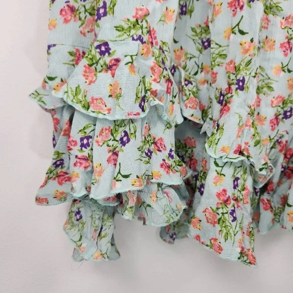 Free People One Adella Asymmetrical Slip Lace Ruffle Flowy Dress in Blue sz Med - Picture 9 of 12